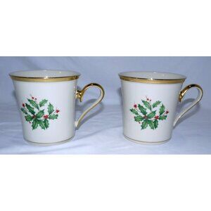 LENOX Dimensions Collection Holiday white 8oz TEA, COFFEE CUP MUG set of two